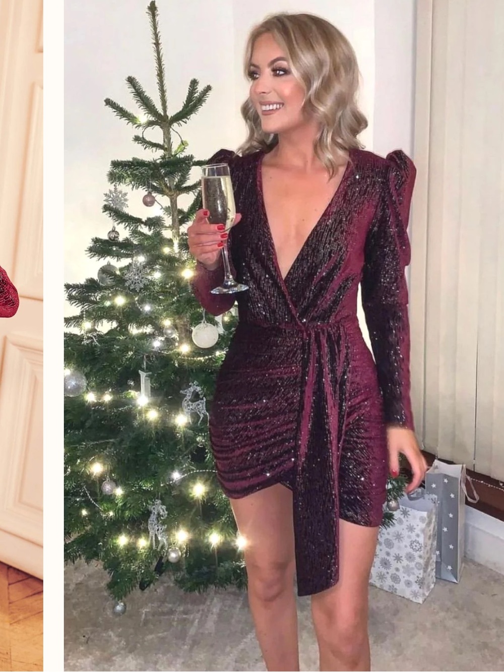 Lavish Alice Burgundy Diamante Velvet Wrap Mini Dress size 2